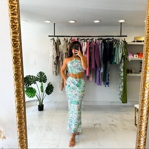 Casual Paisley Print a top Top and Long Skirt Set